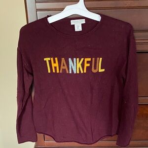 Rachel Zoe Burgundy Knit Sweater with Multicolor THANKFUL Embroidery